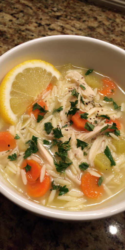 Lemon Chicken Orzo Soup served warm with cozy spices