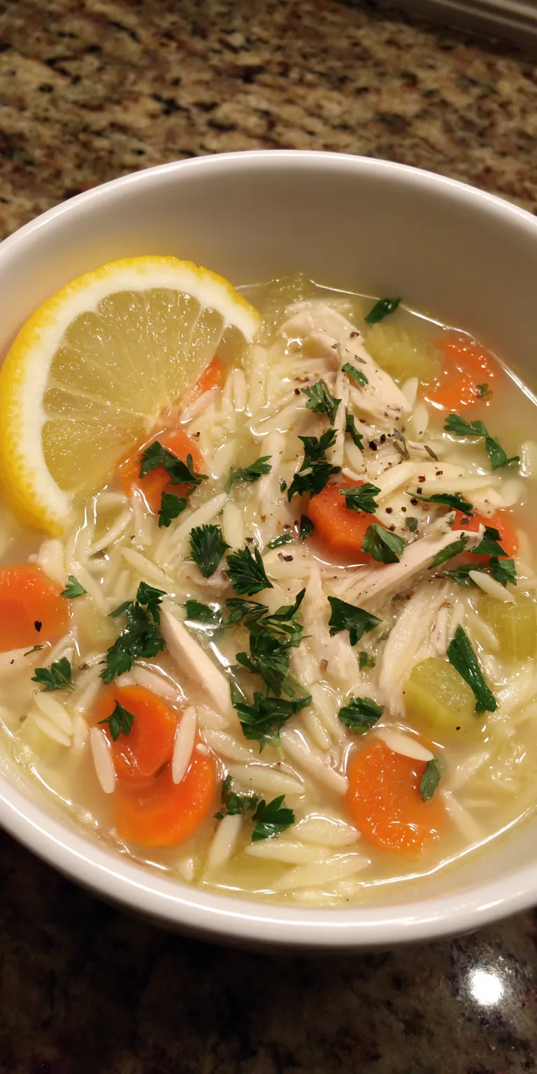 Lemon Chicken Orzo Soup served warm with cozy spices