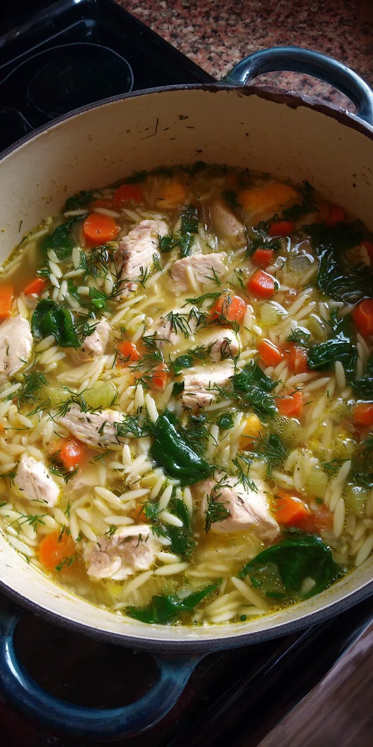 Lemon Chicken Orzo Spring Soup served warm with cozy spices