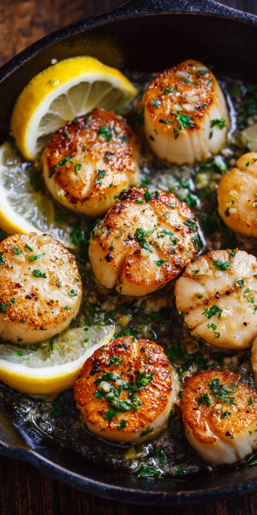 Lemon Garlic Butter Scallops Seafood served warm with cozy spices