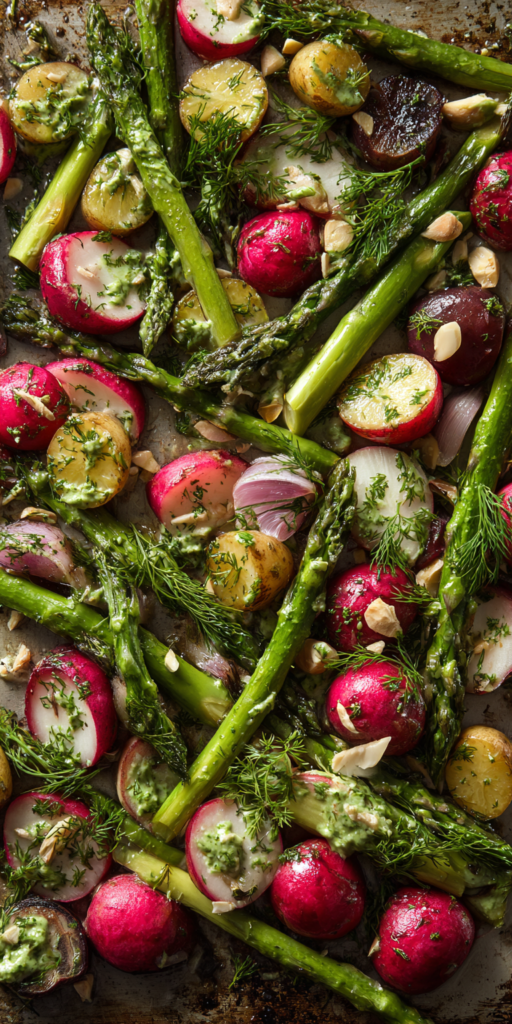 Lemon Herb Asparagus Cold Pasta Salad served warm with cozy spices