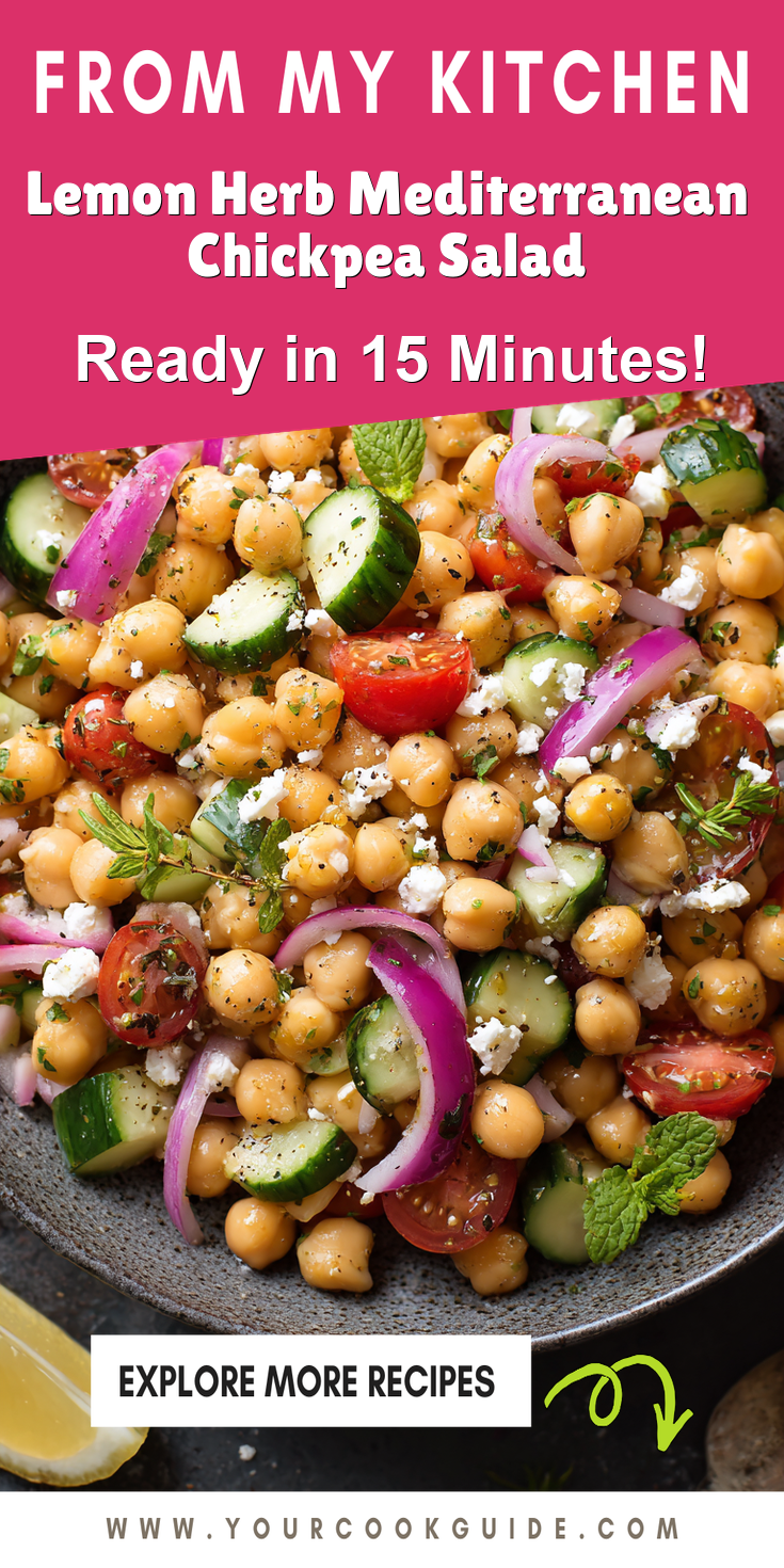 Lemon Herb Mediterranean Chickpea Salad served warm with cozy spices