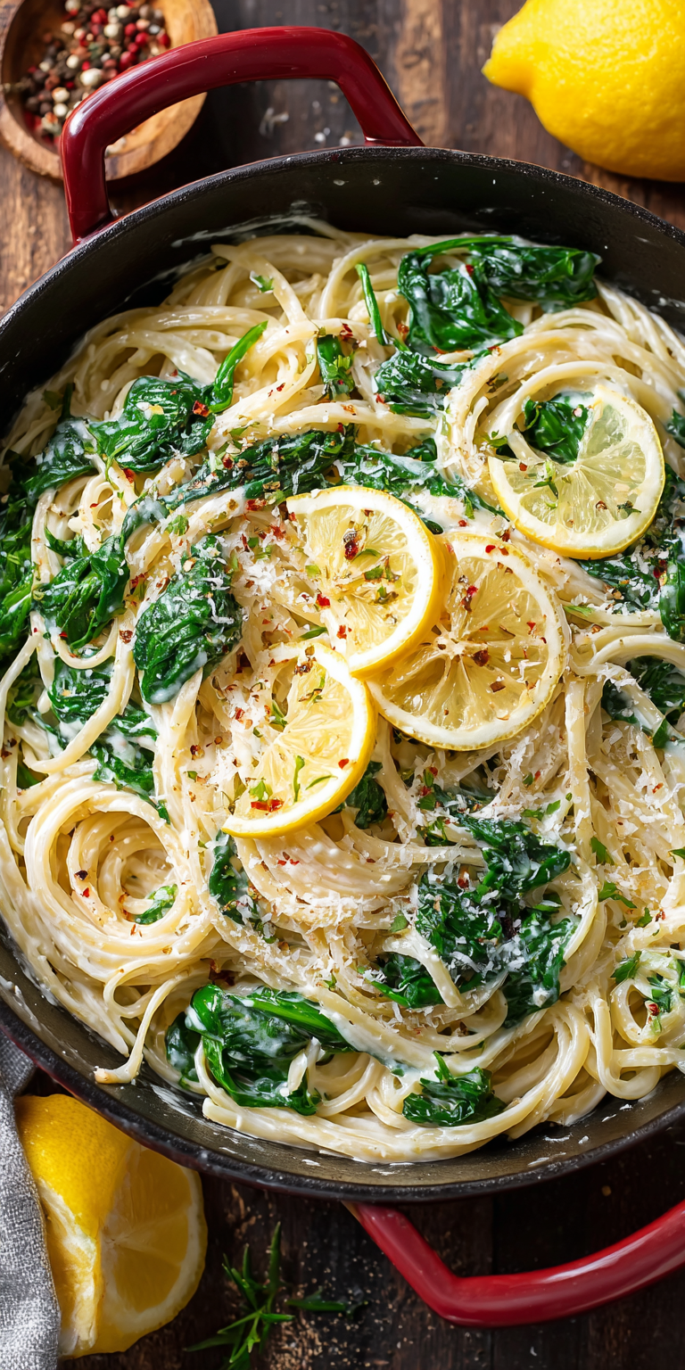 Lemon Ricotta Pasta with Spinach served warm with cozy spices