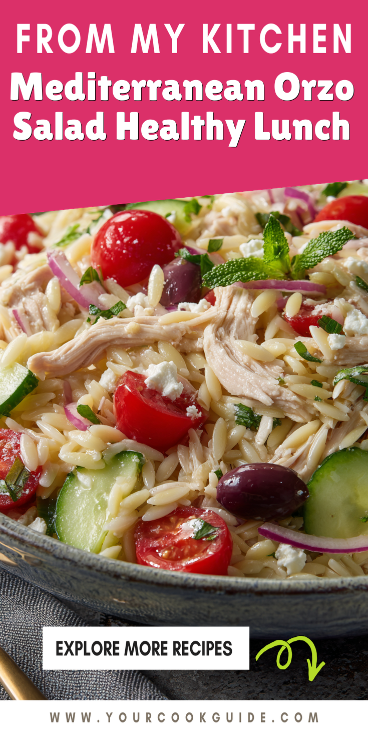 Mediterranean Orzo Salad Healthy Lunch served warm with cozy spices