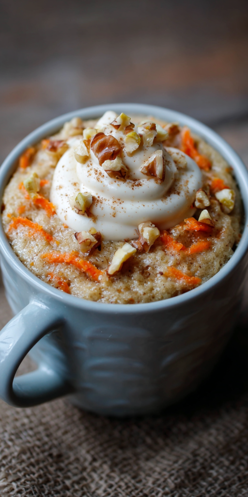 Mug Cake Carrot Cake Recipe for One served warm with cozy spices