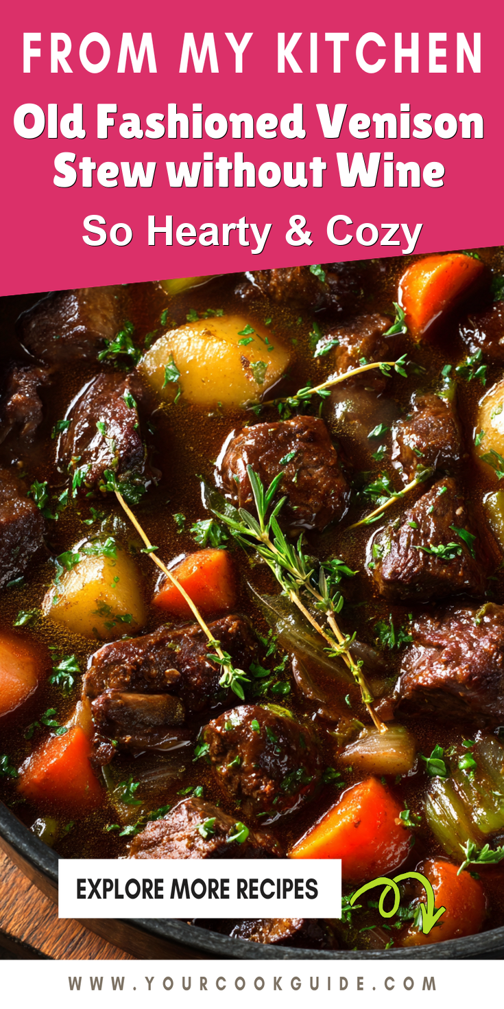 Old Fashioned Venison Stew without Wine served warm with cozy spices