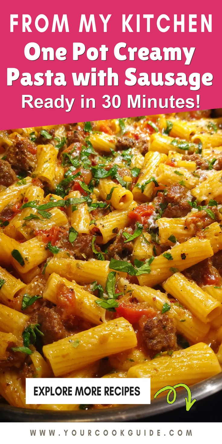One Pot Creamy Pasta with Sausage served warm with cozy spices