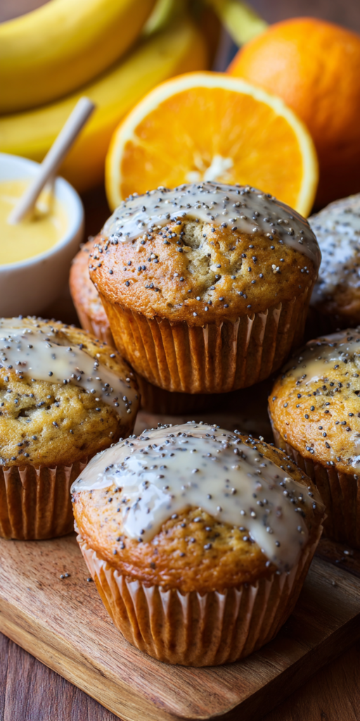 Orange Glazed Banana Poppy Seed Muffins served warm with cozy spices