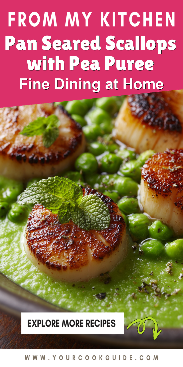 Pan Seared Scallops with Pea Puree served warm with cozy spices