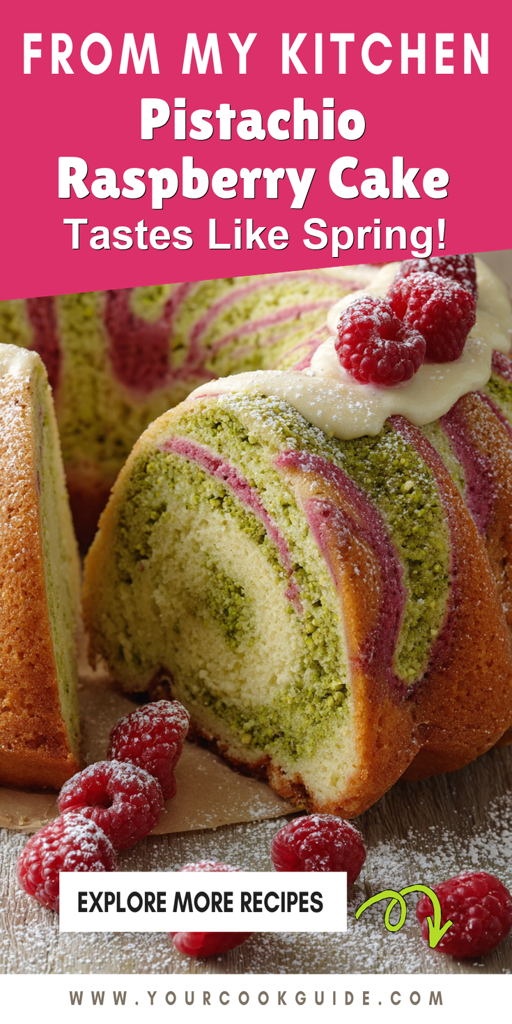 Pistachio Raspberry Cake served warm with cozy spices