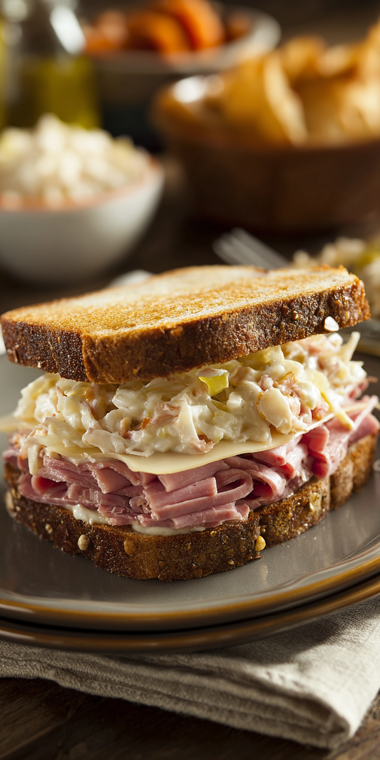 Reuben Sandwich with Homemade Russian Dressing served warm with cozy spices