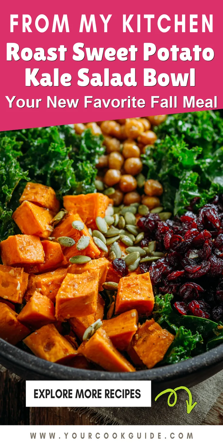 Roast Sweet Potato Kale Salad Bowl served warm with cozy spices