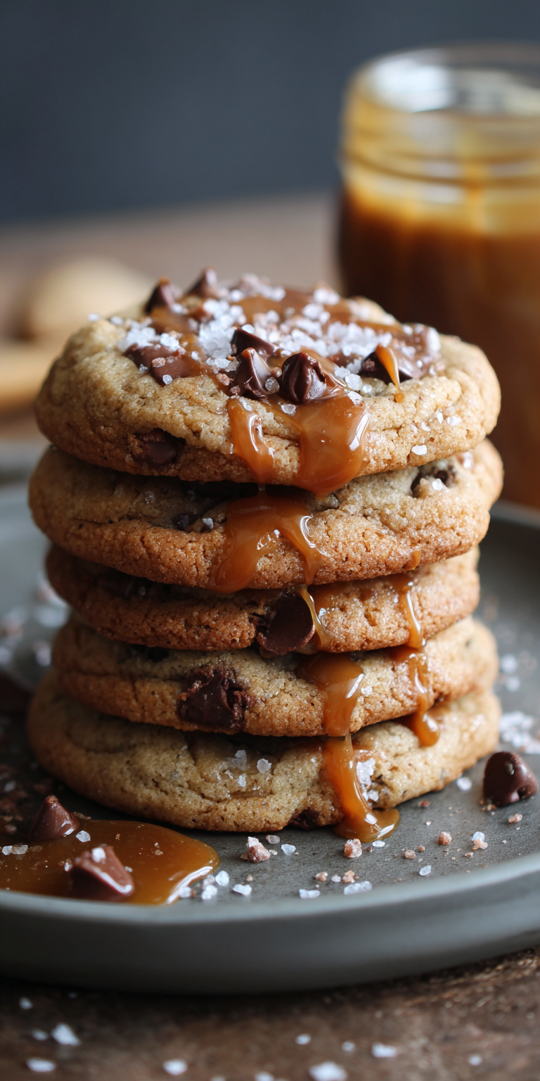 Salted Caramel Chocolate Chip Cookies served warm with cozy spices