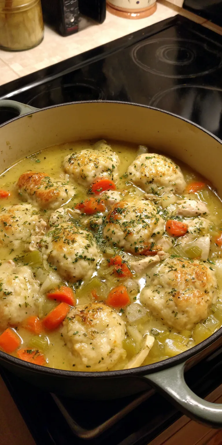 Savory Herb Chicken And Dumplings served warm with cozy spices