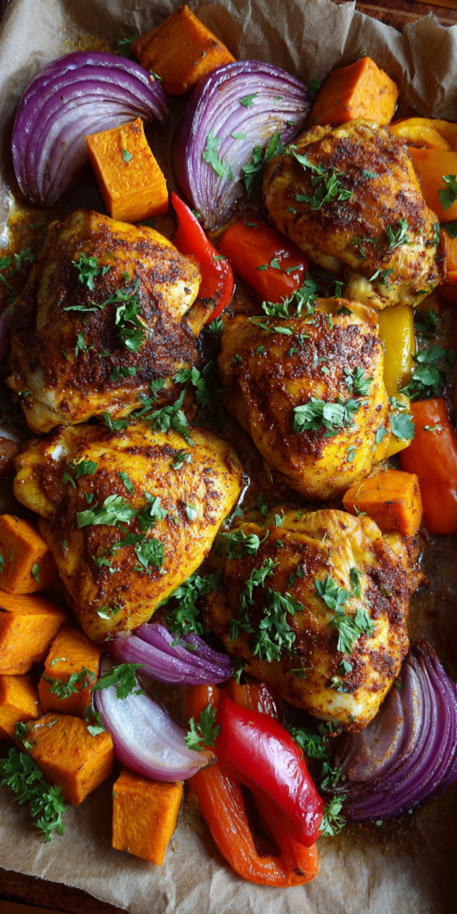 Sheet Pan Chicken and Veggies Dinner Ideas served warm with cozy spices