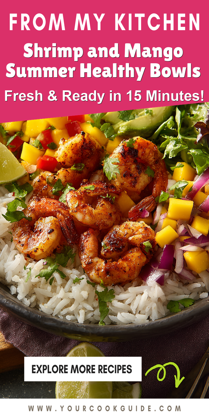 Shrimp and Mango Summer Healthy Bowls served warm with cozy spices