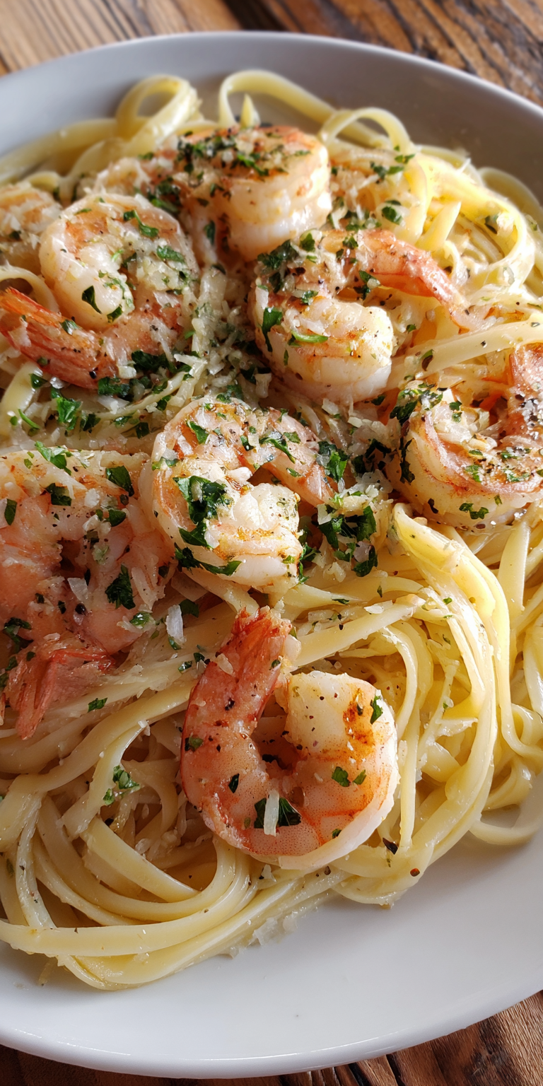 Shrimp Scampi Linguine Seafood Pasta served warm with cozy spices