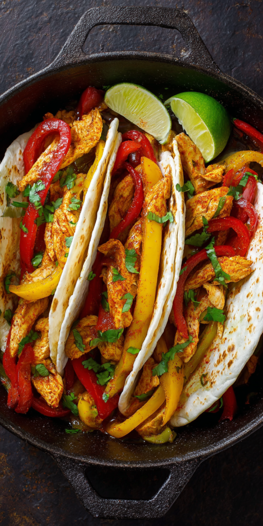 Simple and Quick Chicken Fajitas served warm with cozy spices