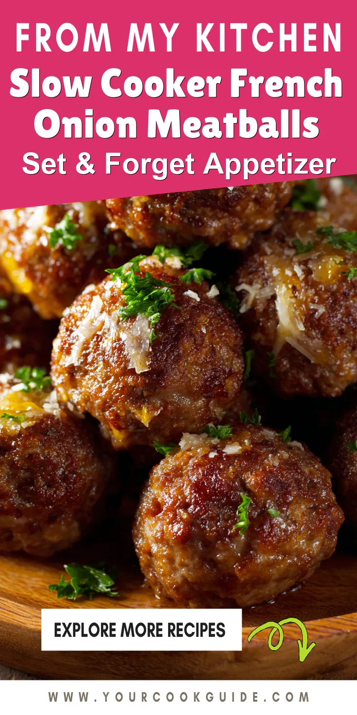 Slow Cooker French Onion Meatballs served warm with cozy spices
