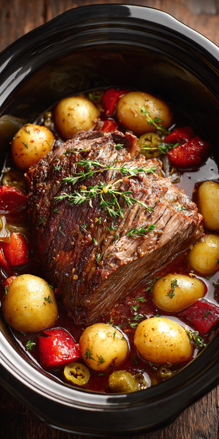 Slow Cooker Mississippi Pot Roast served warm with cozy spices