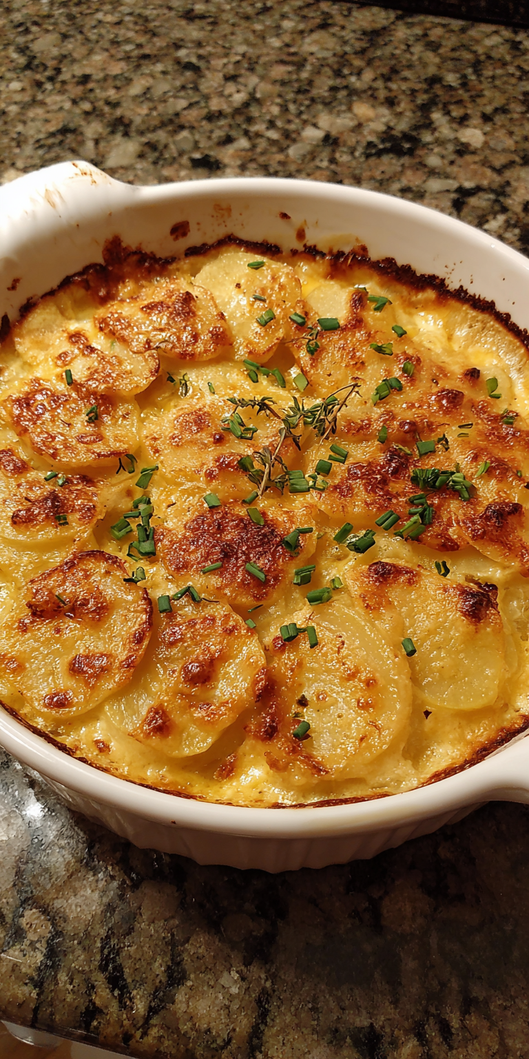 Smoked Gouda Scalloped Potatoes served warm with cozy spices