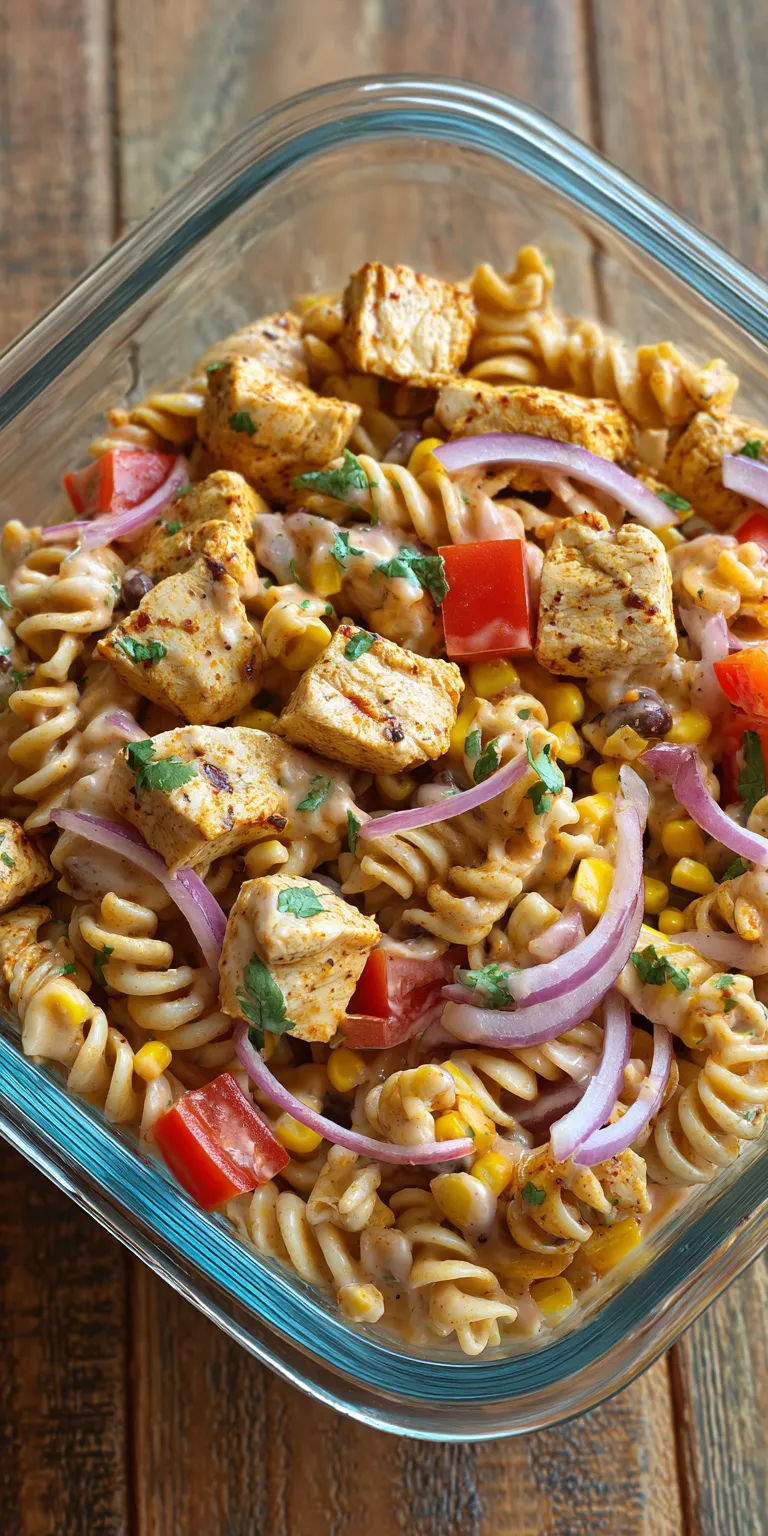 Southwest Chicken Pasta Salad Meal Prep served warm with cozy spices
