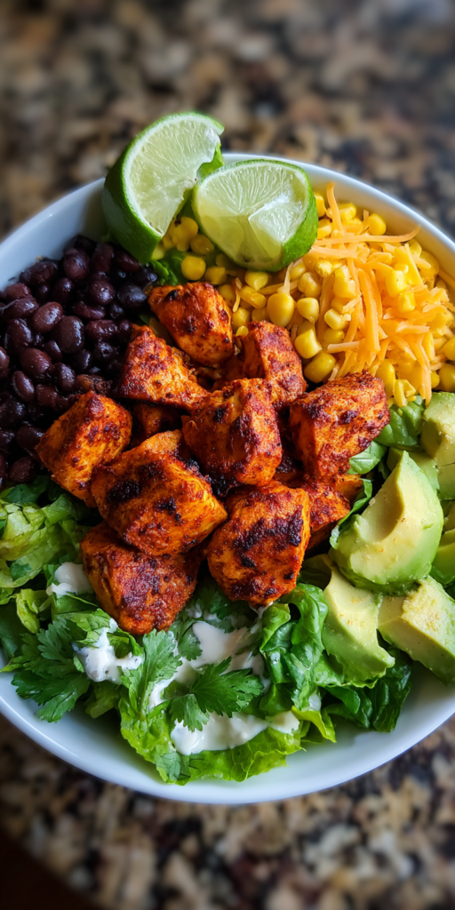 Spicy Southwest Chicken Salad Bowl served warm with cozy spices