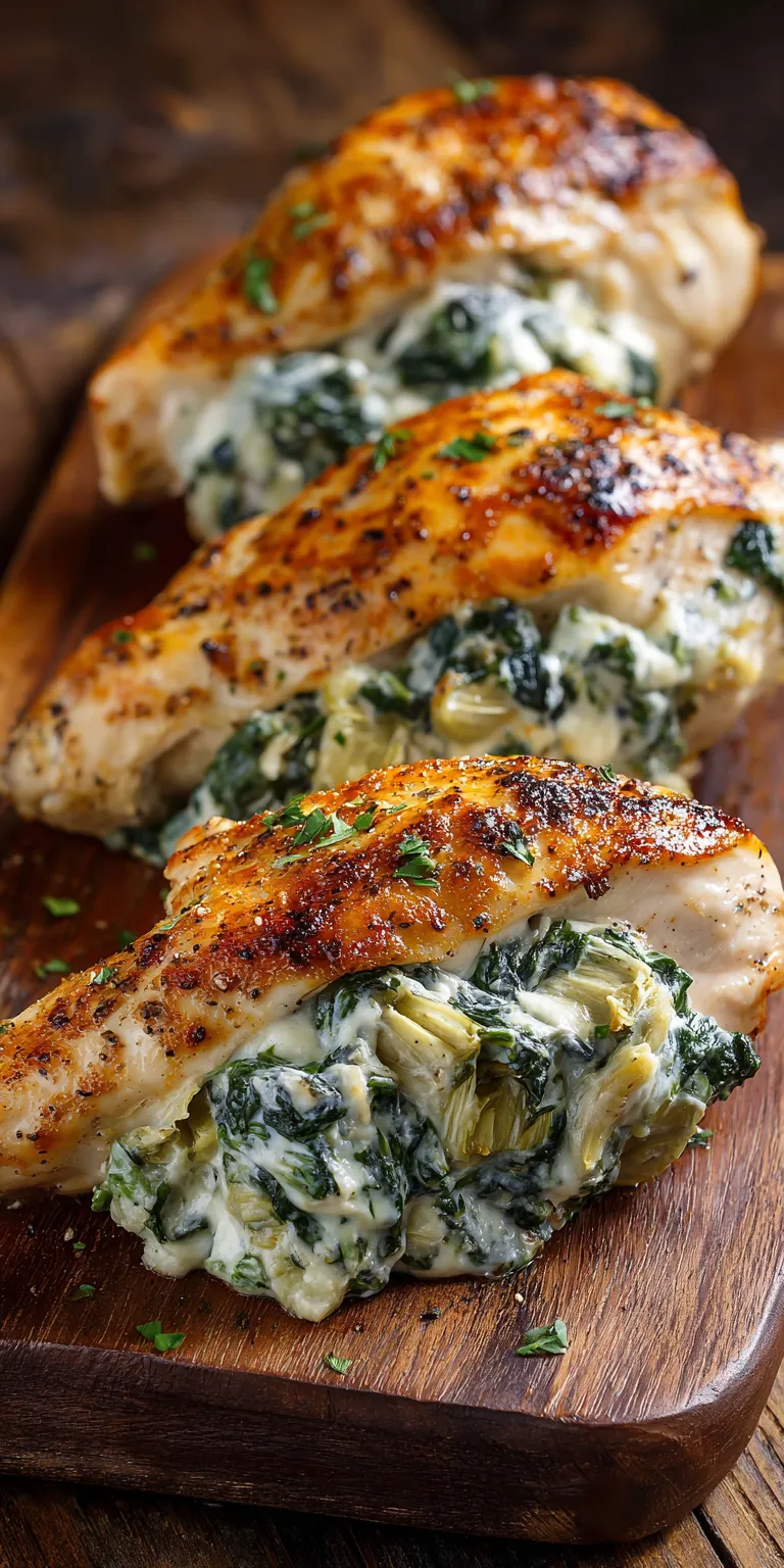 Spinach Artichoke Stuffed Easy Chicken served warm with cozy spices