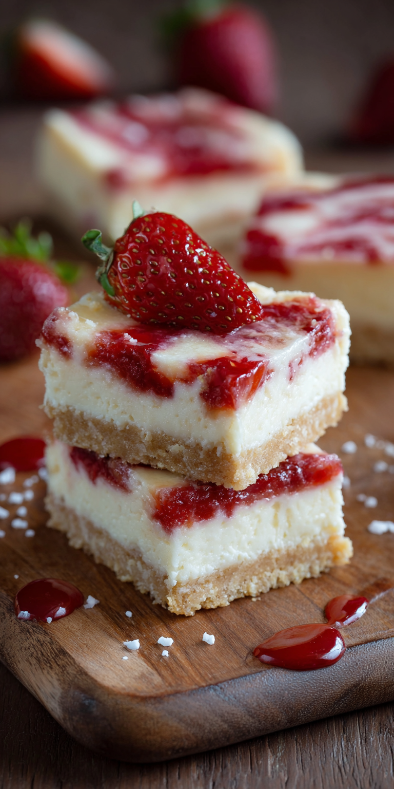 Strawberry Shortcake Cheesecake Bars served warm with cozy spices