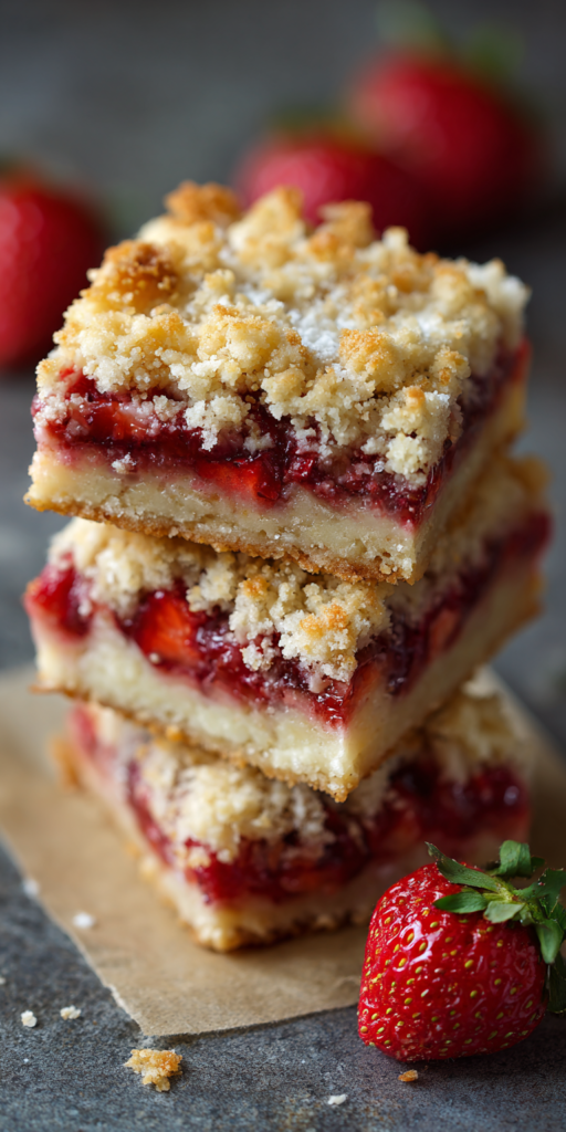 Strawberry Shortcake Crumble Bars served warm with cozy spices
