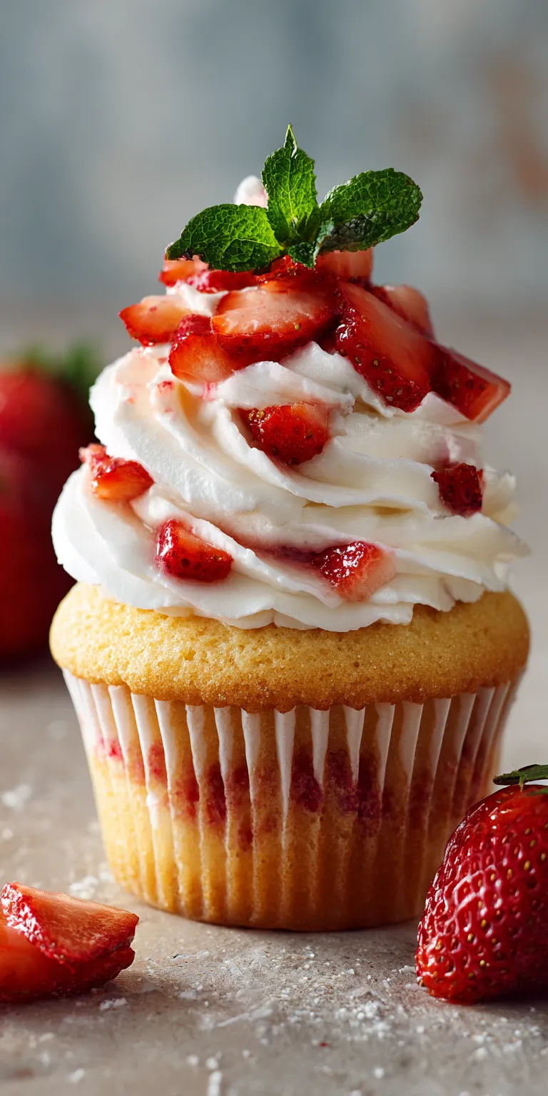 Strawberry Shortcake Cupcakes with Cream served warm with cozy spices