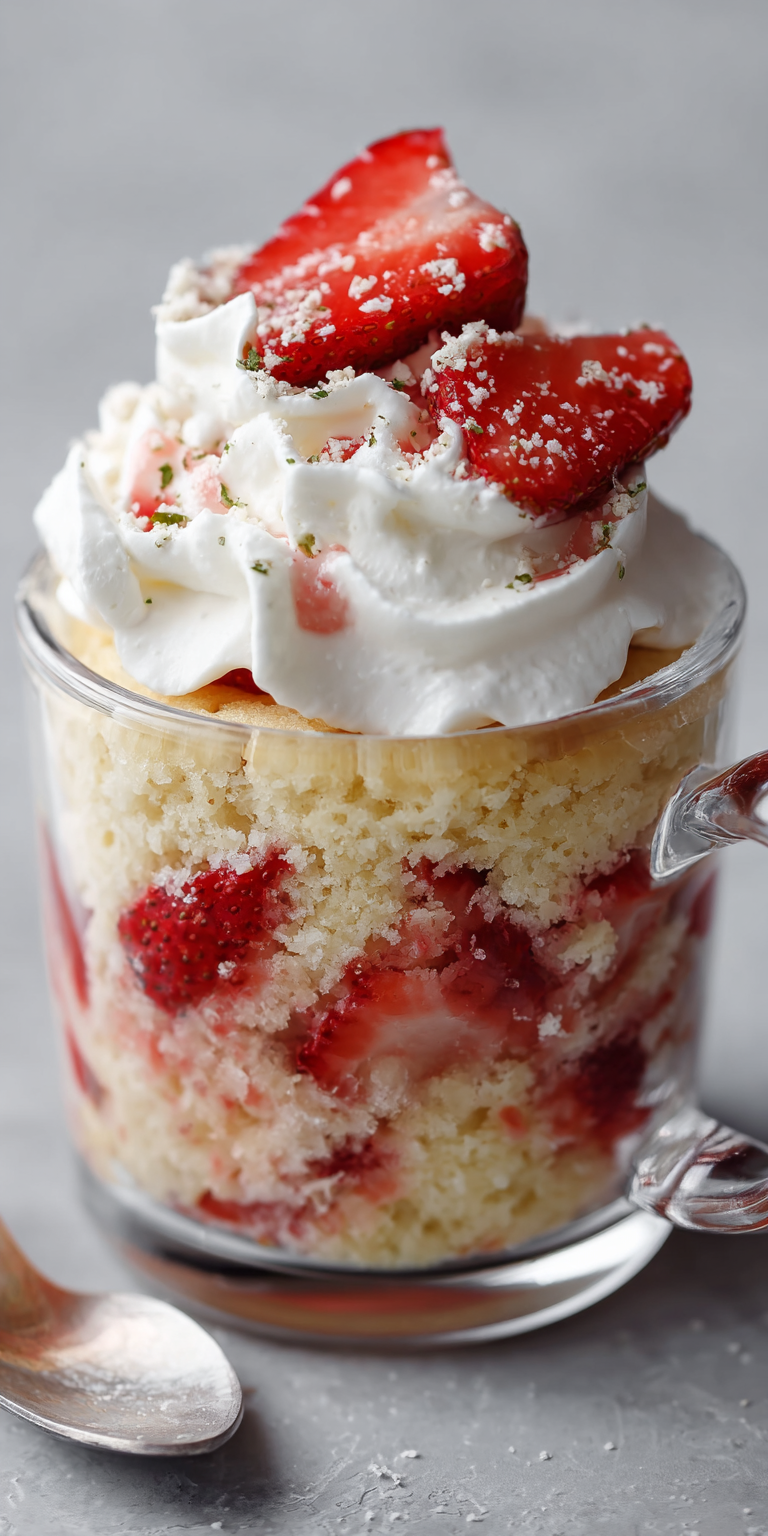 Strawberry Shortcake Mug Cake served warm with cozy spices