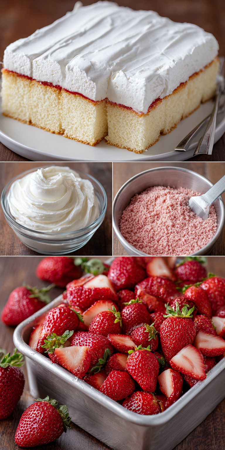Strawberry Shortcake Poke Cake served warm with cozy spices