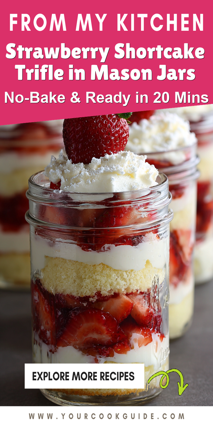 Strawberry Shortcake Trifle in Mason Jars served warm with cozy spices