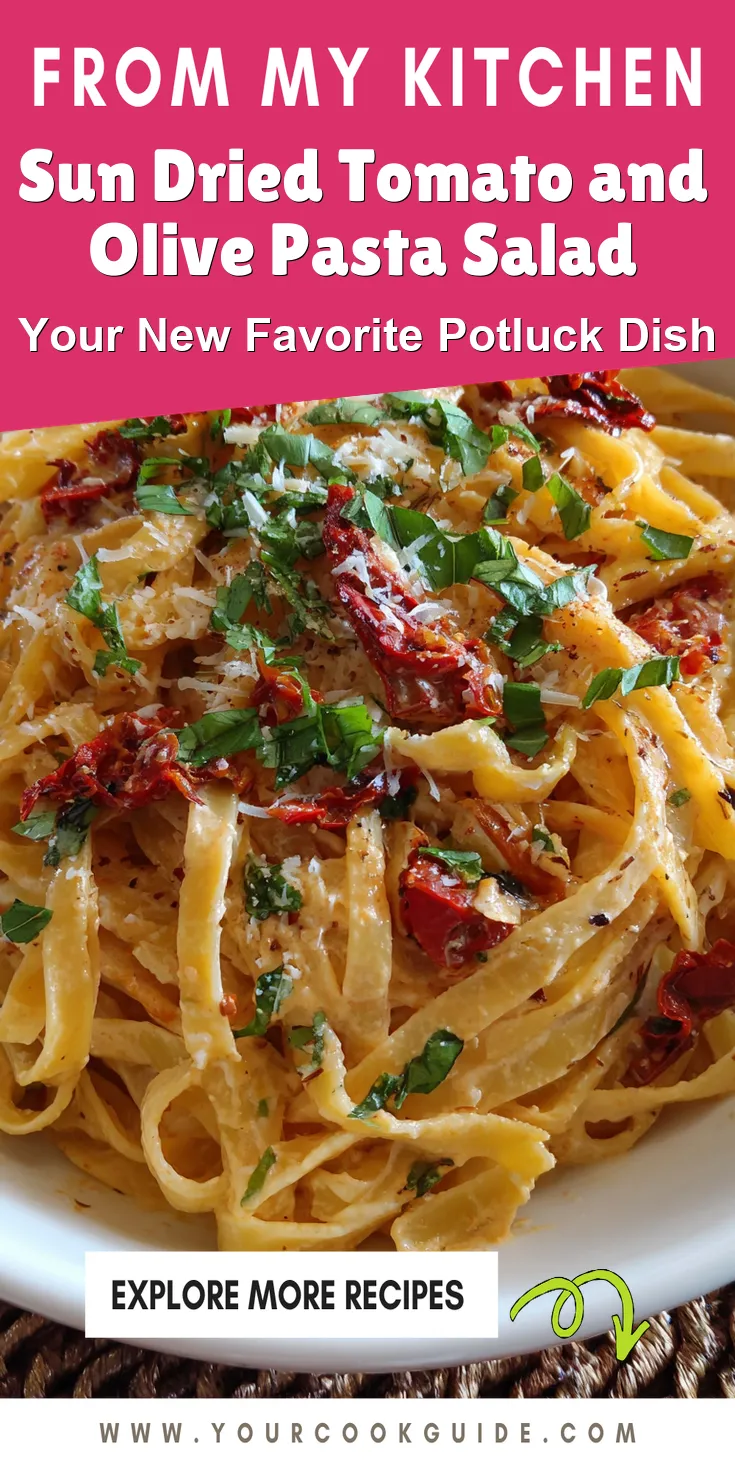 Sun Dried Tomato and Olive Pasta Salad served warm with cozy spices