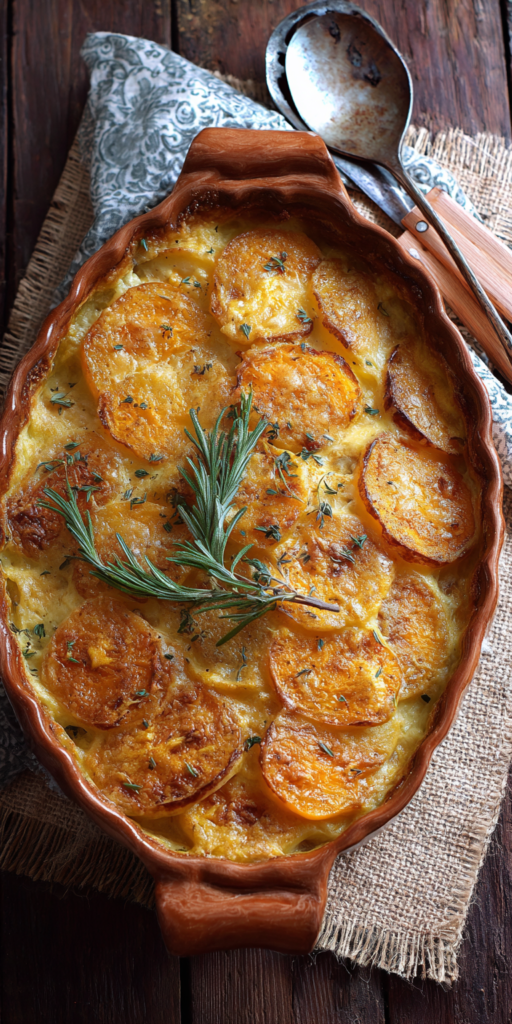 Sweet Potato Scalloped Potatoes served warm with cozy spices