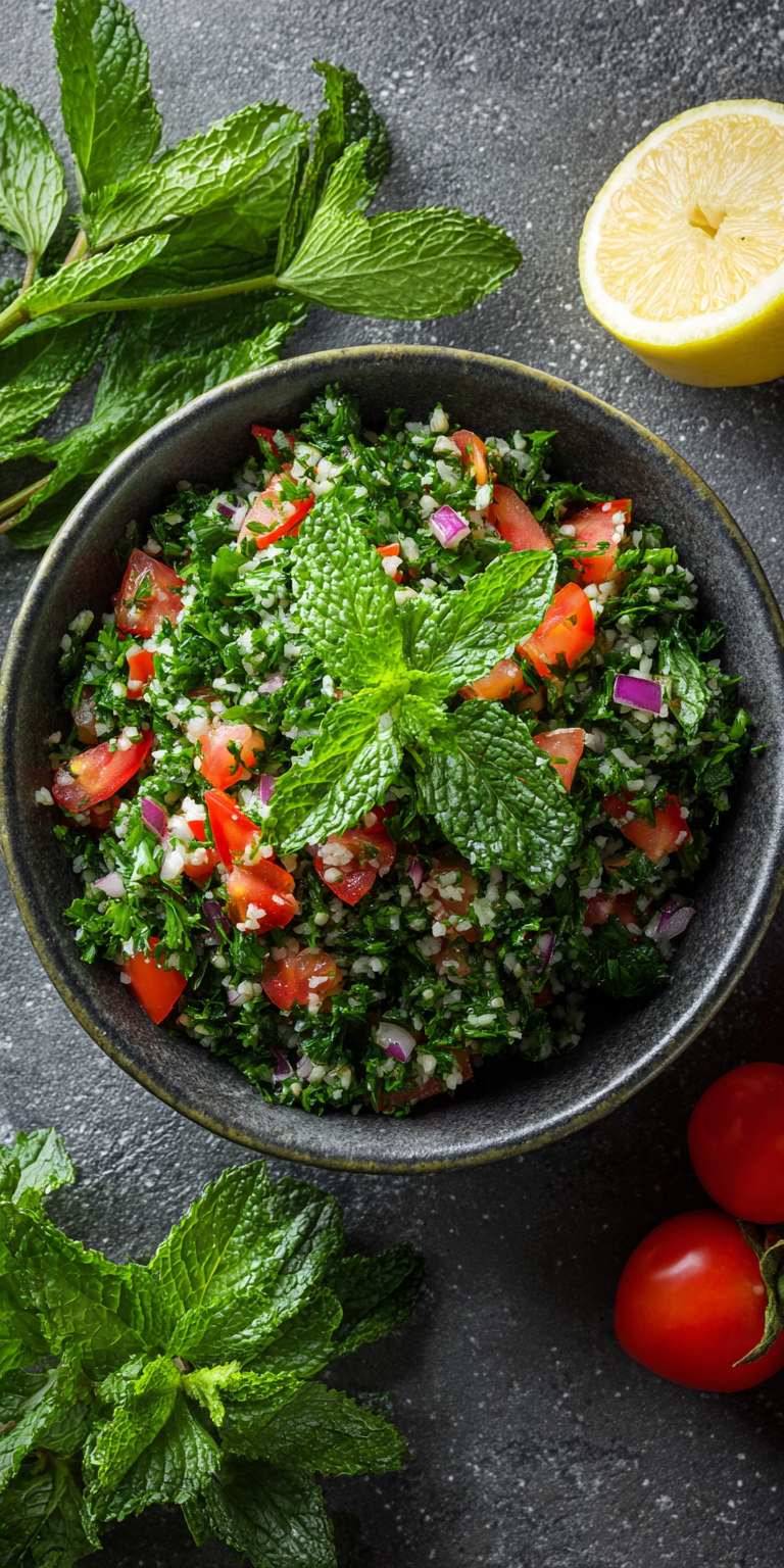 Traditional Tabbouleh Parsley Salad served warm with cozy spices