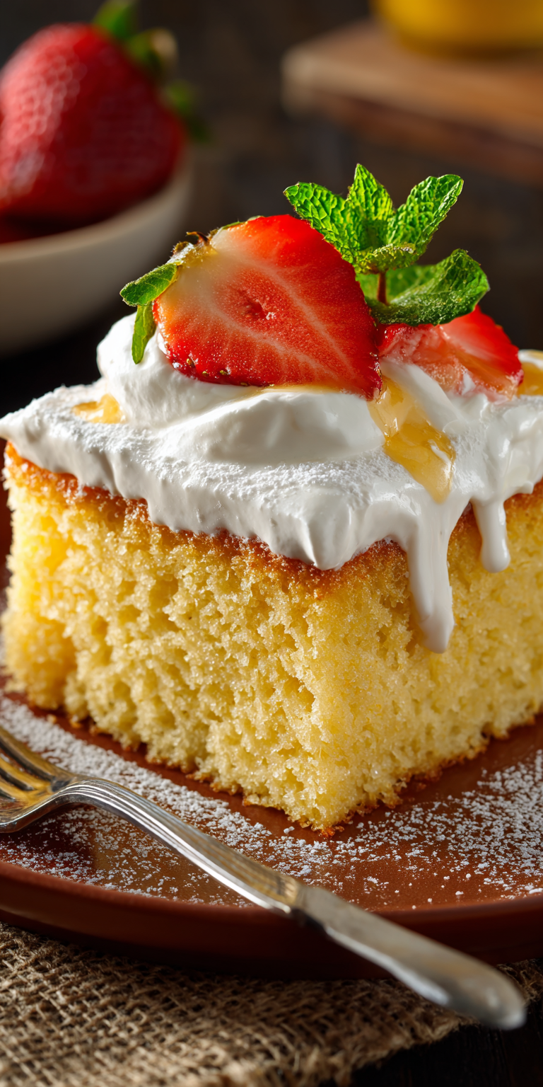 Tres Leches Cake Authentic Dessert served warm with cozy spices