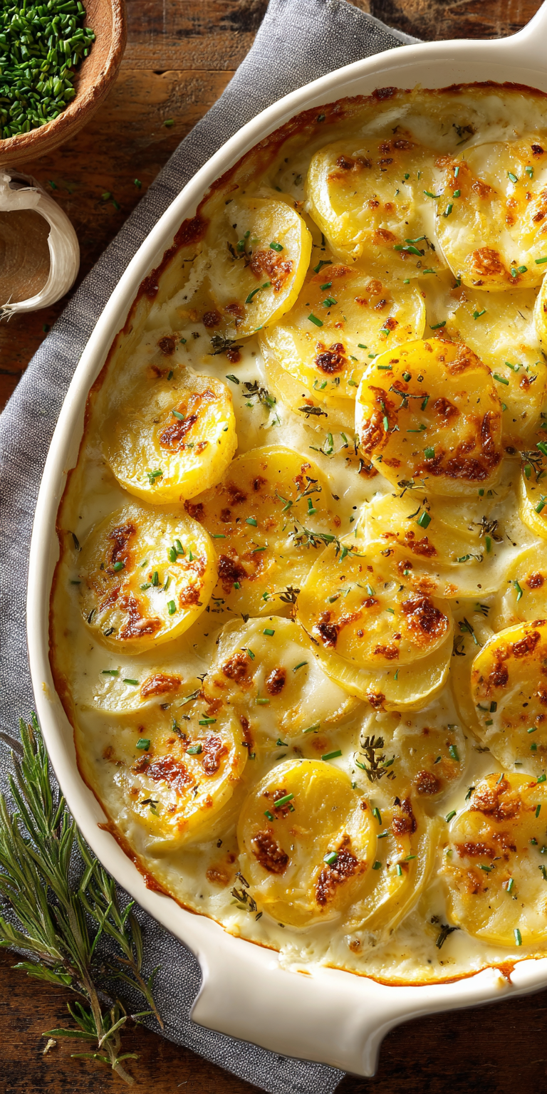 Truffle Oil Fancy Scalloped Potatoes served warm with cozy spices