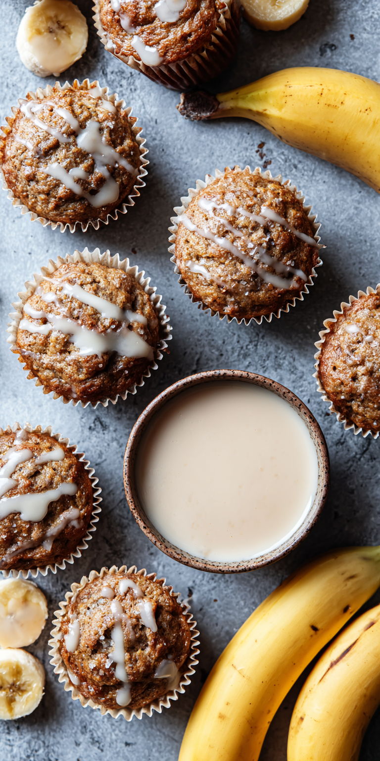 Vegan Banana Muffins with Maple Glaze served warm with cozy spices