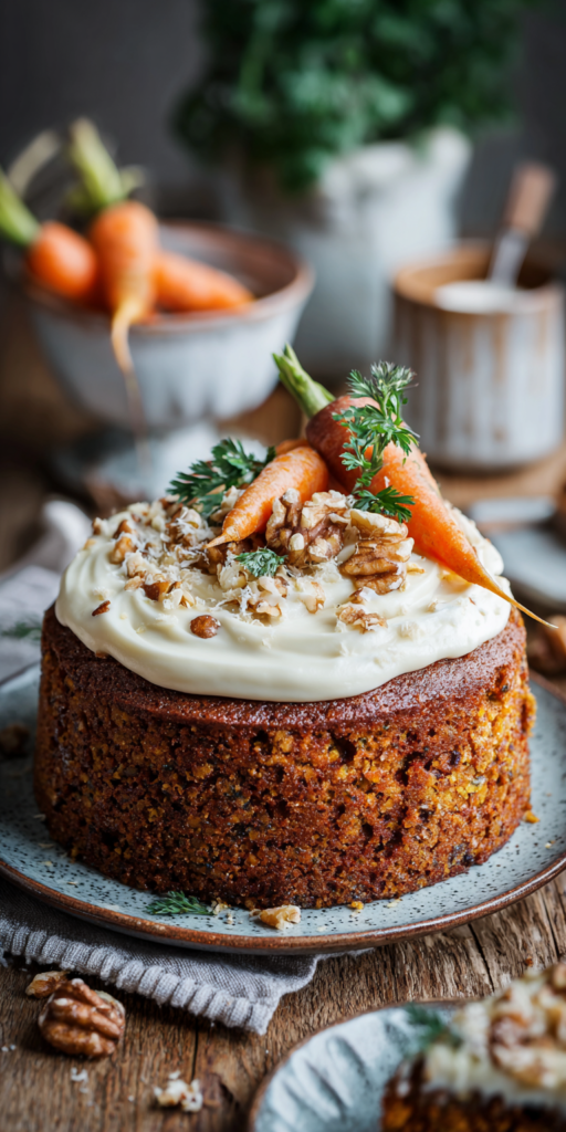 Vegan Carrot Cake with Cashew Frosting served warm with cozy spices