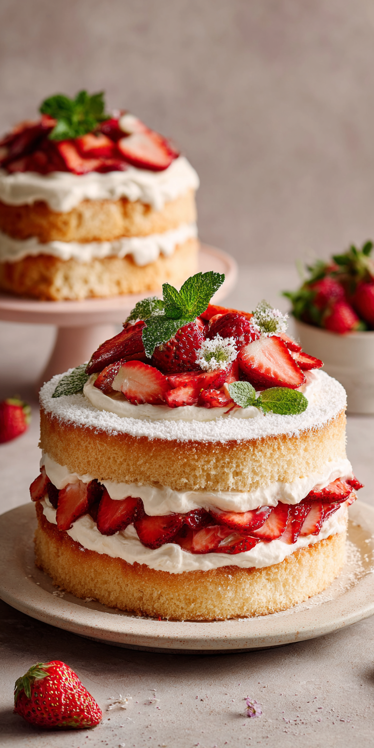 Vegan Strawberry Shortcake Cake served warm with cozy spices