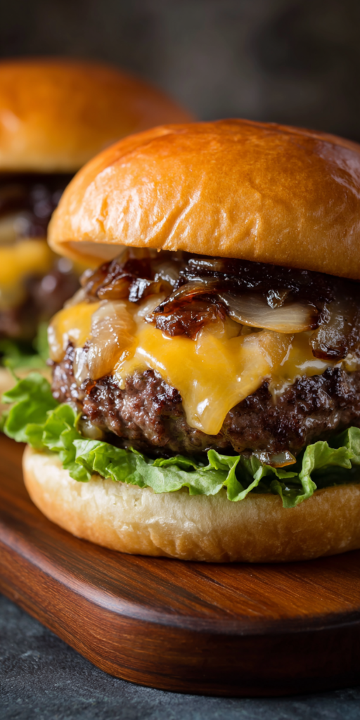 Venison Burgers with Caramelized Onions served warm with cozy spices