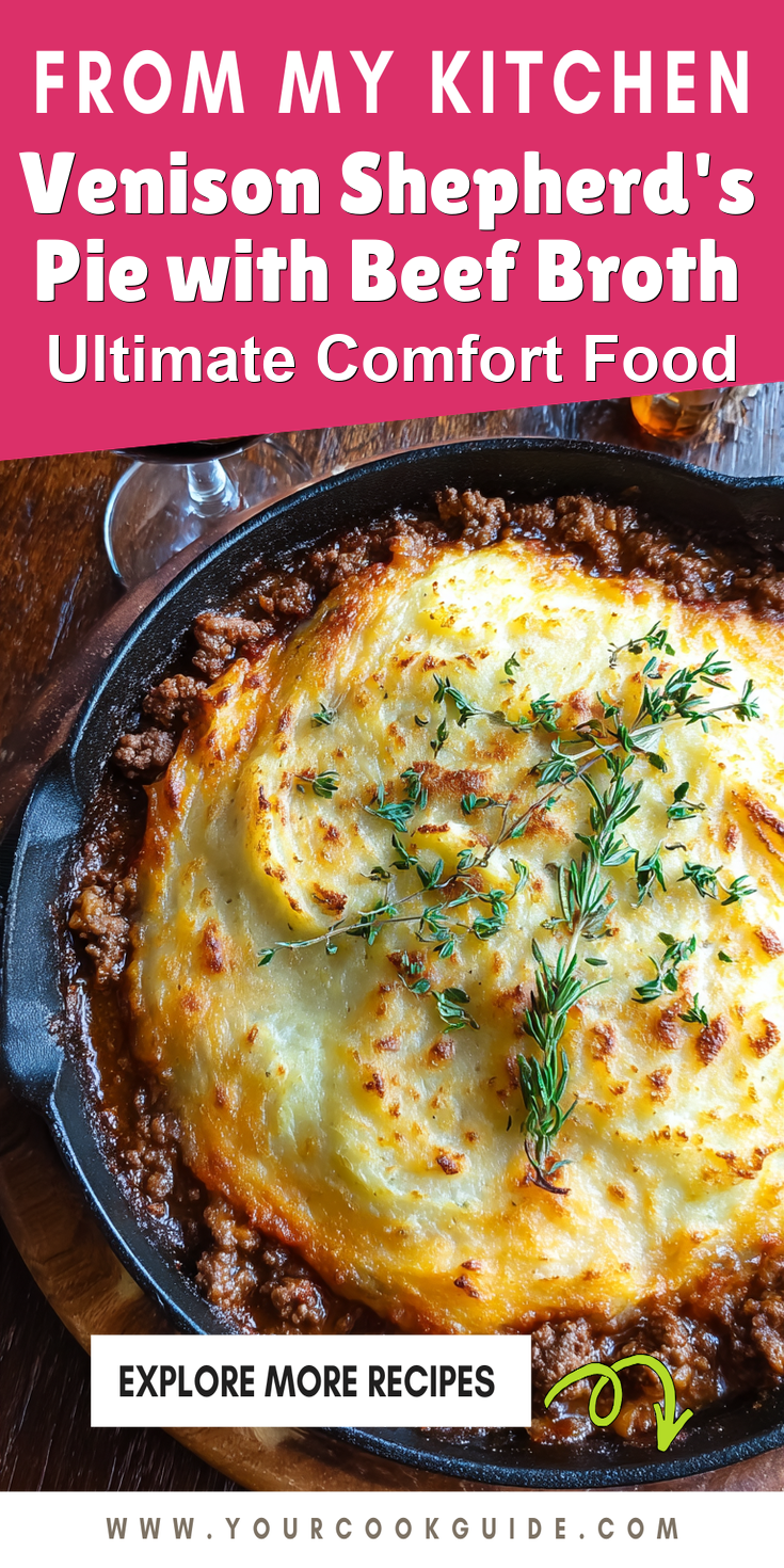 Venison Shepherd's Pie with Beef Broth served warm with cozy spices