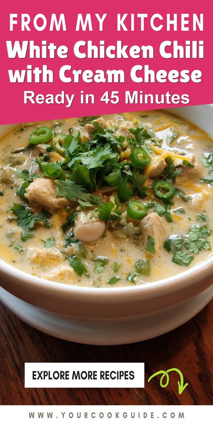 White Chicken Chili with Cream Cheese served warm with cozy spices