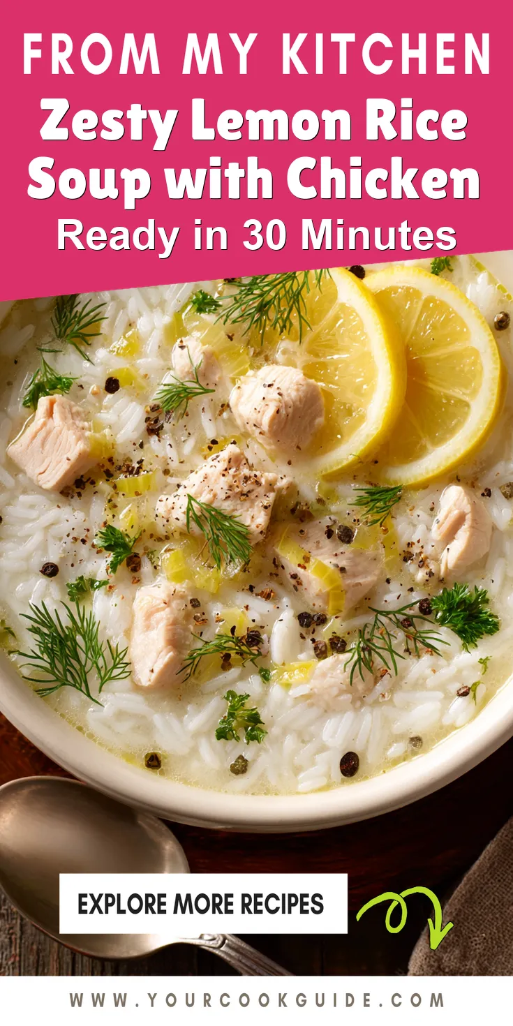 Zesty Lemon Rice Soup with Chicken served warm with cozy spices