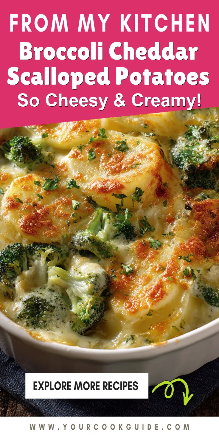 Broccoli Cheddar Scalloped Potatoes served warm with cozy spices