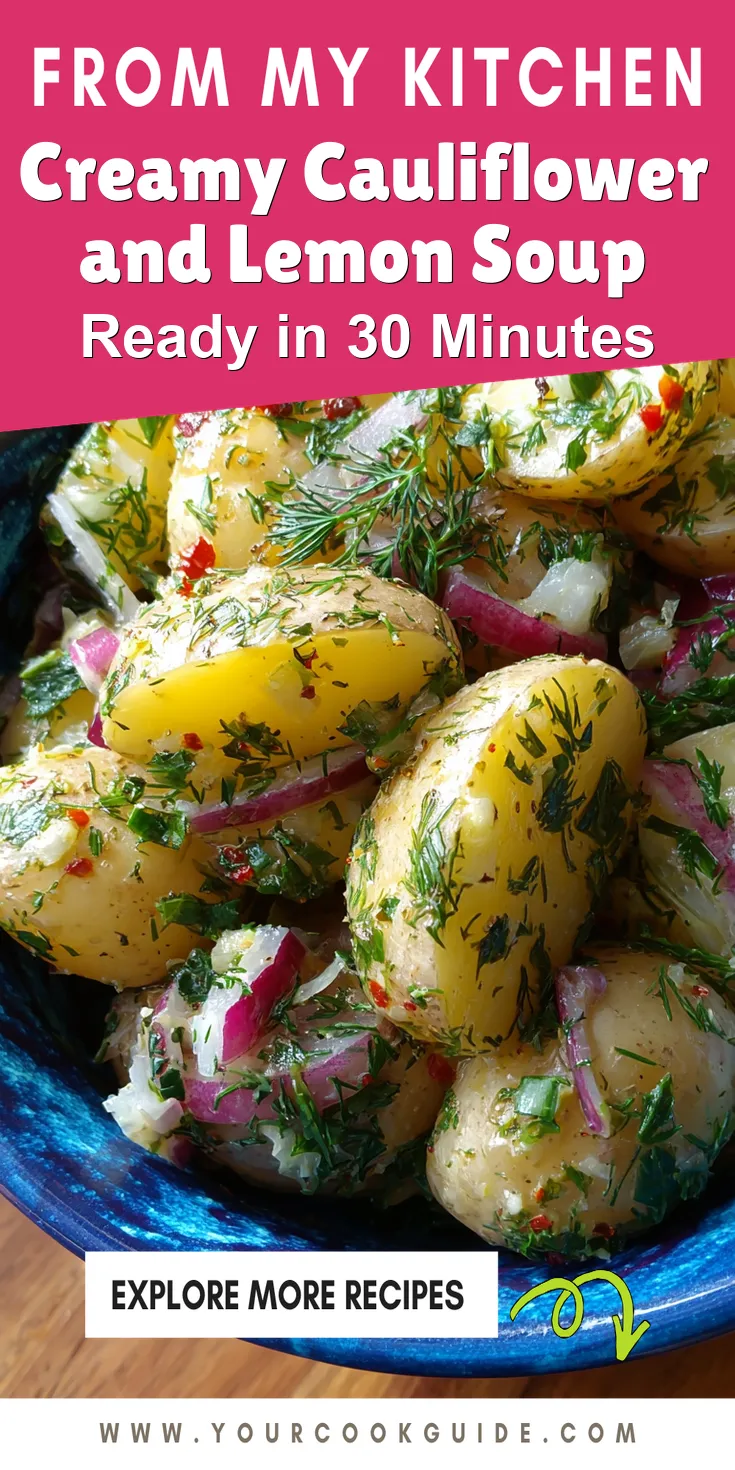 Creamy Cauliflower and Lemon Soup served warm with cozy spices