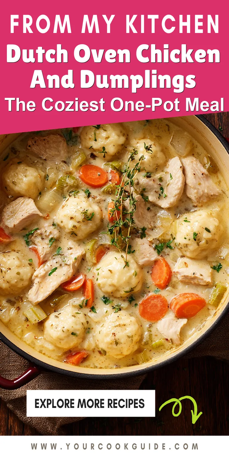 Dutch Oven Chicken And Dumplings served warm with cozy spices