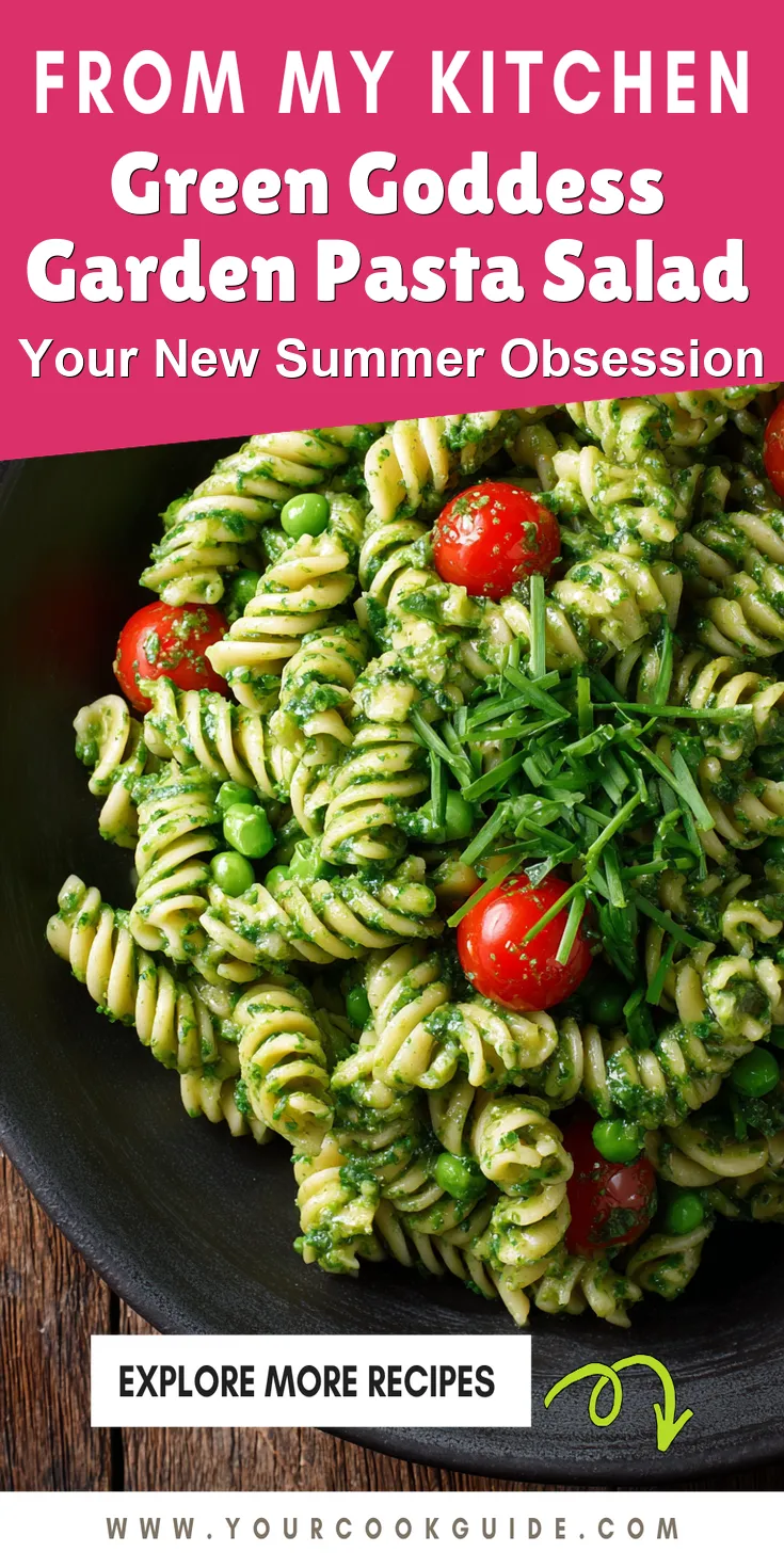 Green Goddess Garden Pasta Salad served warm with cozy spices